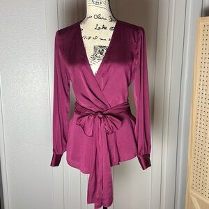Moulinette Soeurs by Anthropologie Deep Magenta Wrap Blouse (Size 10)